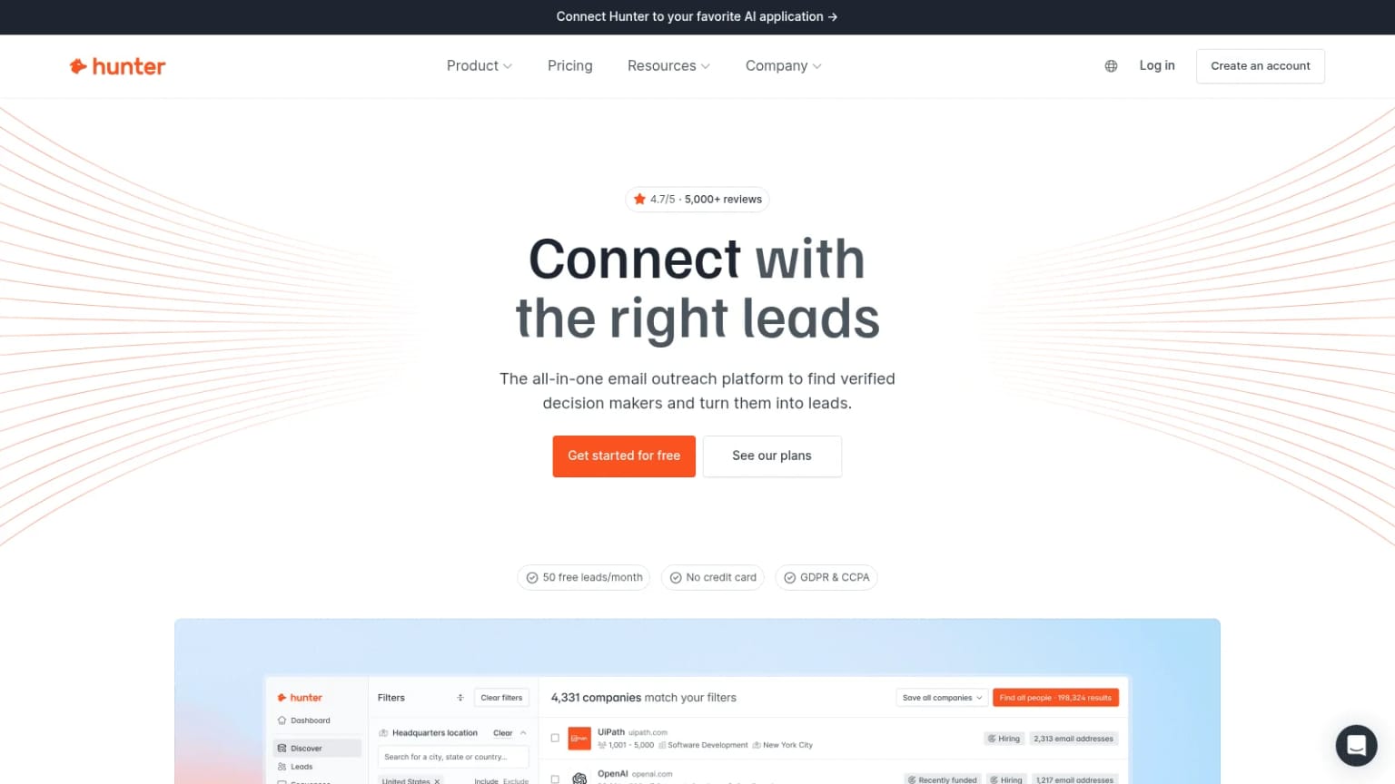 Hunter.io as one of the best sales prospecting tools